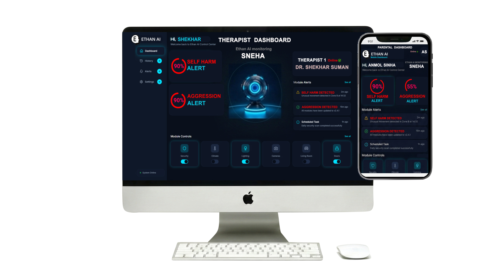 Ethan AI dashboard — desktop and mobile